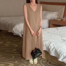 ZANZEA 여성 루즈핏 캐주얼 브이넥 H라인 민소매 롱원피스