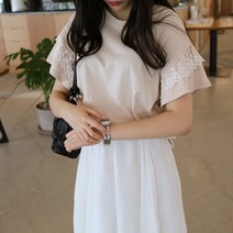 메리앤유 레이스모티브 프릴소매 여름티블라우스
