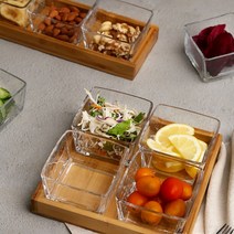 고급스럽고 실용적인 유리 사각그리드 플래터 4Type 요거트 소스 반찬 나눔접시 예쁜종지, 4. 정사각 6구