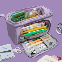 간편 휴대성 대용량 파우치필통 고등학생 중학생 대학생필통 신학기필통 정리케이스, 다층분리-퍼플