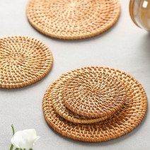 식탁매트 방수 식탁매트 레이스 꽃무늬 플라워 나뭇잎 몬스테라 바나나잎 예쁜 빈티지 자수 손뜨개 매트, 라탄 코스터 (10cm) EP-0437