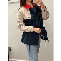 타미힐피거 여성 컬러블럭 숏 트렌치 코트