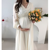 로맨틱 셔링 쉬폰 롱원피스 임산부 임부복 셀프만삭 주수촬영 하객룩 베이비샤워