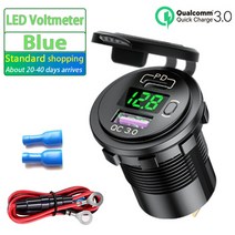 전동킥보드충전기 전기자전거 전동휠 충전기 roxgoct 48w qc 3.0+pd 12v usb 충전기 고속 충전 led 전압계 전원 스위치 자동차 라이터 소켓 오토바이 트럭호환, 전압계-녹색선