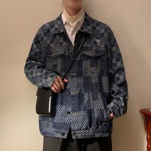 트렌드 체크 데님 코트 남성 루즈핏 자켓MJS23030222