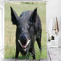 멧돼지올무 야생동물방지 트랩 야생돼지 3D 인쇄 샤워 커튼 방수 욕실 미끄럼 방지 목욕 매트 세트 화장실, 17 180x180cm Curtain-F