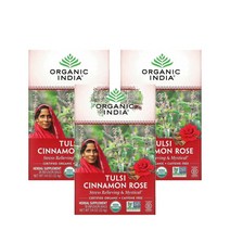 오가닉인디아 툴시 시나몬 로즈 32.4g 18티백 India Tulsi Tea Cinnamon Rose, 3팩