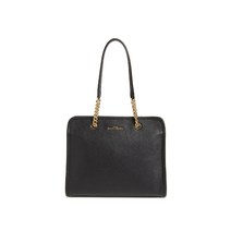 마크제이콥스 Marc Jacobs 블랙 골드 소가죽 여성용 토트 핸드백 135 와이드 시그니처 레더