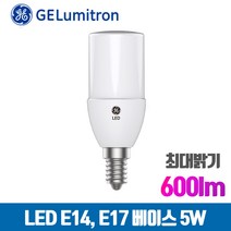 GE LED 브라이트 스틱 전구 7W 5W 샹들리에 밝은 촛대구 E14 / E17 전구 600lm, 전구색(노란빛), 스틱 5W E14(14mm)