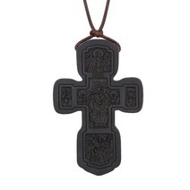 목걸이 다이아 14k 18k 진주 인리 에보니 천연 나무 십자가 예수 펜던트 가죽 로프 체인 종교 기도 쥬얼리 여성 남성용