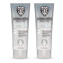 Headhunter 튼튼한 Reef Safe 자외선 차단 SPF 50 서핑용 천연 미네랄 페이스 크림 광범위한 스펙트럼 UVA/UVB 안전 피부 손상 방지 프리미엄 클리어 화이트, 3.00 Ounce (Pack of 2)