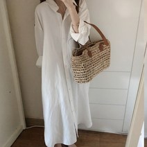 [랜덤플레이] 가을 루즈핏 코튼 남방 셔츠 롱 원피스