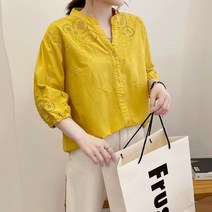 펀칭블라우스 레이스 아일렛 여자 자수 벌룬 브라우스 예쁜 빅사이즈 반팔 셔링 쉬폰 빅카라 셔츠