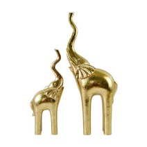 2x 현대 코끼리 동상 인형 엄마와 코끼리 장식품 조각 거실 침실 탁상 선반 홈 인테리어, 금