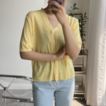 뜨개진 여성용 옆트임 브이넥 반팔 포레스트 가디건