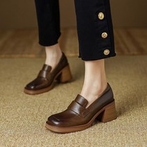여성 통굽 소가죽 가죽 6.7cm 로퍼 가보시 키높이 변호사 구두 단화