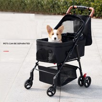 강아지유모차 고양이 애완견 중형 소형 2단 강아지 트레일러 개와 를 위한 분리형 접이식 애완 동물 유모차 경량 트롤리 캐리어 개 카트 하중 베어링 20kg, 푸른