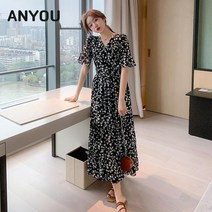 ANYOU여성 여름원피스 롱원피스 반팔 쉬폰원피스 하객원피스