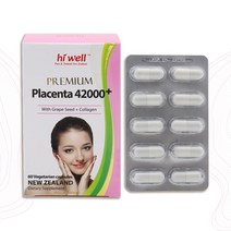 굿소일직구 Hiwell 뉴질랜드 콜라겐 양태반 42000+ 60캡슐, 마린콜라겐 포도씨추출물 비타민E 함유