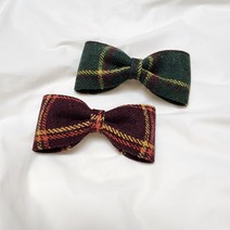 크리스마스 아기 머리핀 체크 리본집게핀