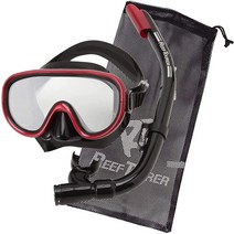 Reef Tourer RC0105 성인용 싱글 윈도우 마스크 & 스노클 콤보 세트 세미 드라이 탑 퍼지 밸브 파노라마 와이드 뷰 강화 유리 렌즈 재사용 가능한 여행용 메시, Adult
