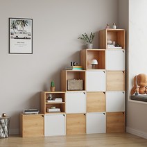 우드공간박스 도어형공간박스 원목칼라박스 책장 원목, 더블 레이어 따뜻한 흰색 + 흰색 문