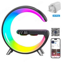 라이트테라피 취침등스마트 LED 야간 조명 RGB 분위기 15W 무선 알람 시계 스피커 앱 제어 수면 테이블, 06 Black UK Plug