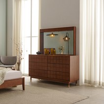 더메인 와이드 서랍장+거울 화장대 겸 수납장, 월넛