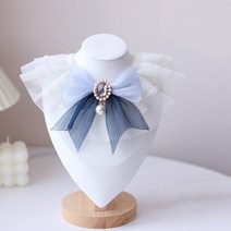 리드줄 크리스탈 반짝 이는 펜던트 고양이 목걸이 인어 새틴 질감 애완 동물 새끼 고양이 반다나 강아지 초커 키 체인 dog bib maine coon, 하늘색, l 애완 동물 목30-35cm