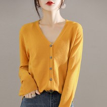 WZC 봄가을 여성 무지 니트 가디건 브이넥 파스텔톤 슬림핏 숏상의 빅사이즈 12가지 컬러