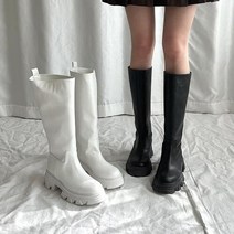 둥근코 스포티 통굽 디커 롱부츠 지퍼없음 미들굽 5cm