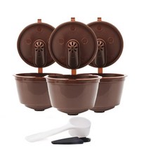 커피 머신 호환 부품 Nescafe dolce gusto 필터 캡슐 포드 재사용 가능 리필 가능 dolci gusto 차 도저 컵 바구니 숟가락 브러시, 3pcs 브라운