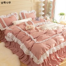 한국식 ins 소녀심 공주풍침대 4종세트 워싱 면 숙소 시트 이불커버 3종세트 시트4