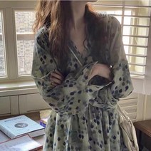 복고풍 긴팔 꽃무늬 쉬폰 롱원피스 봄패션