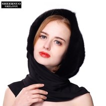 통밍크 목도리 모자 일체형 여 겨울 보온 밍크털 아웃도어 밍크모자 귀마개 머리둘레