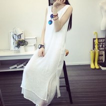 여름 빅사이즈 면 린넨원피스 캐주얼 민소매 나시원피스 빅사이즈 중년여성의류