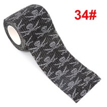 스포츠악세사리 헤어밴드 보호대 고글 동물 패턴 프린트 자기 접착 탄성 붕대 스포츠 랩 테이프 손가락 관절 무릎 응급처치 키트, 14.34 Skull Black  5cm X 45m