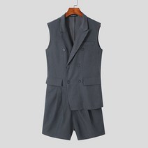 남자 멜빵 바지 멜빵청 남성 점프 수트 Incerun 남성 rompers 솔리드 옷깃 민소매 더블 브레스트 스트리트 패션 우아한 캐주얼 점프 슈트 남성 작업복