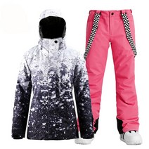 브랜드 여성용 스노우 슈트 야외 스포츠 의상 방수 방풍 세트 스키 재킷 및 스트랩 팬츠 소녀용, 02 picture jacket pant_05 XL