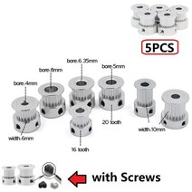 메가 5PCS 3D 프린터 부품 GT2 타이밍 풀리 16 20 치아 2GT 보어 5mm 8mm 동기 휠 기어 너비 6mm 10mm, 10 20T W10 B5_01 5PCS
