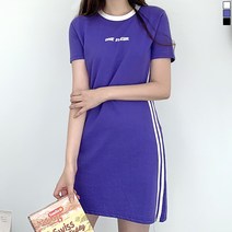 티데일리 라인 미니 원피스 여성용 슬림핏 반팔 OPS