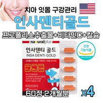 식약처인정 인사덴티 propolis 프로폴리스 추출물 플라보노이드 17mg 비타민C 칼슘 잇몸 아플때 치아 좋은 인사덴티골드 건강기능식품, 60정 4박스