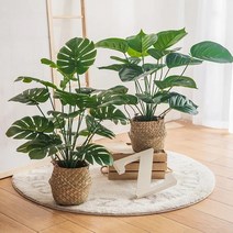 HIFIART 조화 나무 몬스테라 DIY 조화 라탄 바구니 세트 알로카시아 조화 70cm, 70cm 1개, B