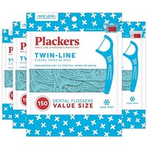 Plackers 트윈 라인 치실 쿨 민트 향 듀얼 액션 시스템 간편한 보관 슈퍼 터플로스 2X 더 클린 75개, 150개(4개 팩)