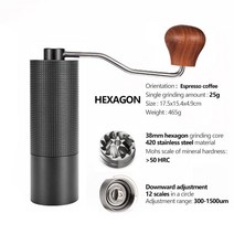 커피머신 원두커피 캡슐커피 드롱기 가정용커피머신 수동커피머신 휴대용 수동 커피 그라인더 알루미늄 합금 핸드 콩 밀 에스프레소 메이커 24 그리드 조절 가능 스테인레스 스틸 버, 05 Black Hexagon B