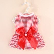 여름 격자 무늬 개 옷 큰 활 공주 드레스 작은 개를위한 진주 치마 새끼 고양이 Yorkie 용품에 대한 애완, 01 빨간_01 XS