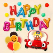 [파티지] 캐릭터 생일풍선세트 모음 피카츄 티니핑 스파이더맨 뽀로로, S_A_무지개 뽀로로 (자동차) 생일풍선 SET