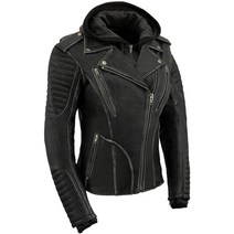 월드몰/ Milwaukee Leather MLL2516 블랙 가죽 문지르는 재킷 여성용 후드 포함