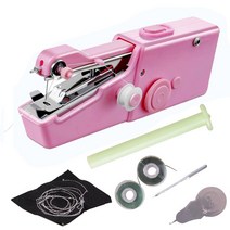 휴대용 재봉틀 미니 가정용 바느질 무선 세공 도구 액세서리, 05 Pink Set 1
