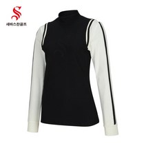 [세바스찬] 골프 22 FW 여성 페이크 레이어드 모크넥 긴팔 티셔츠 2253 골프웨어, 색상:SD2TS2253 블랙 / 사이즈:100